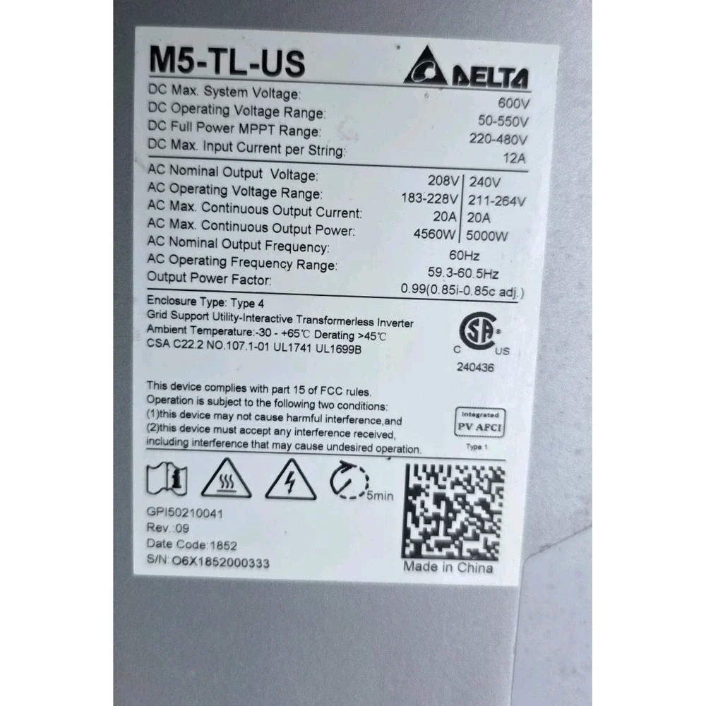 Delta Electronics M5-TL-US Solar Panel Inverter